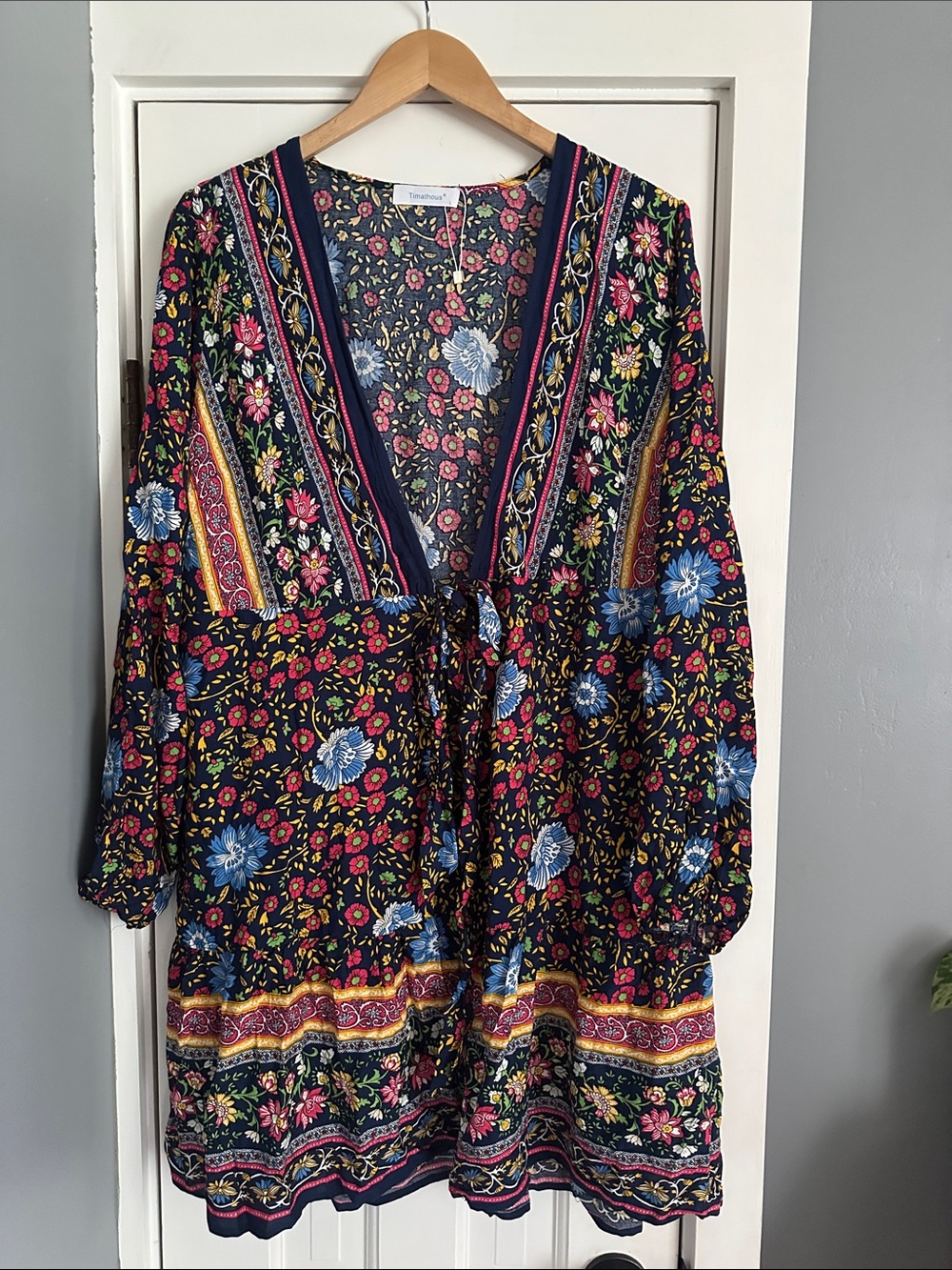 Timathous Floral Boho Kimono tie-front size large